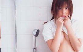 Enticing and horny Asian teen, Chisato Hirai gives secret blowjob