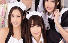 Naughty Japanese maids enjoy hot gangbang action